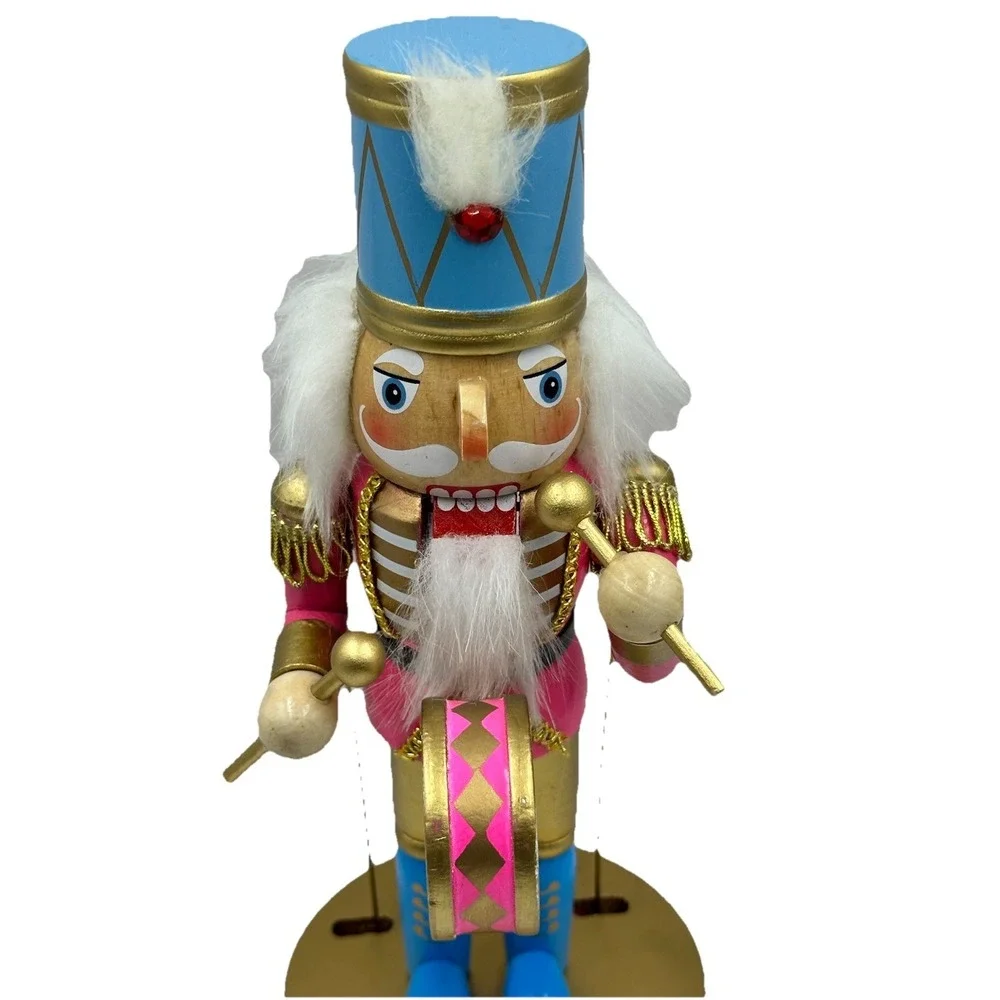 Pink Blue Drummer Nutcracker 🎄 Jingles & Joy Musical Drum 12